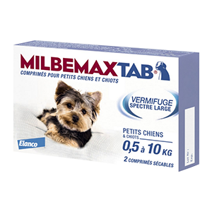 Milbemax tab - Vermifuge - Petit chien et Chiot - 2 comprimés - Elanco - Produits-veto.com