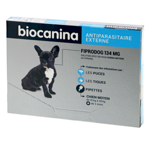 Fiprodog 134 mg - Antiparasitaire externe - Chiens moyens - 3 pipettes - Biocanina - Produits-veto.com