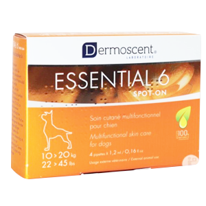 Essential 6 - Spot-on - 4 pipettes - 2,4 ml - Soin cutané - Chien - 10 à 20 kg - DERMOSCENT - Produits-veto.com